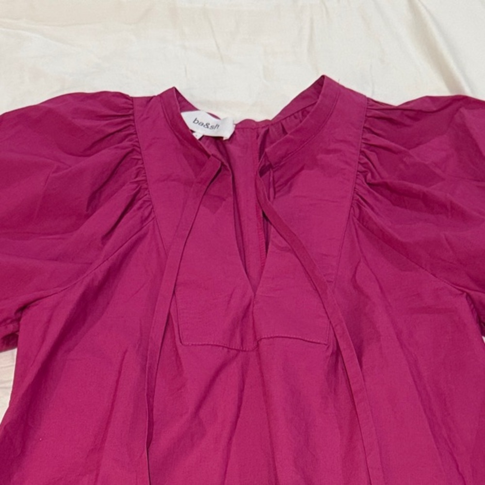 ba&sh Jamie Cotton Fuchsia Puff Sleeve Blouse - Small - Picture 6 of 8
